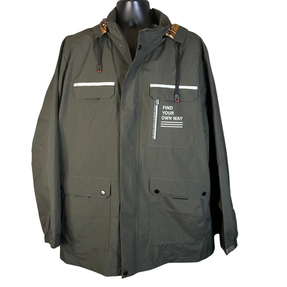 Loveoilife LDTNOR Other - Loveoilife LDTNOR Olive Green Hooded Field Jacket Plaid Lining XXL Reflective